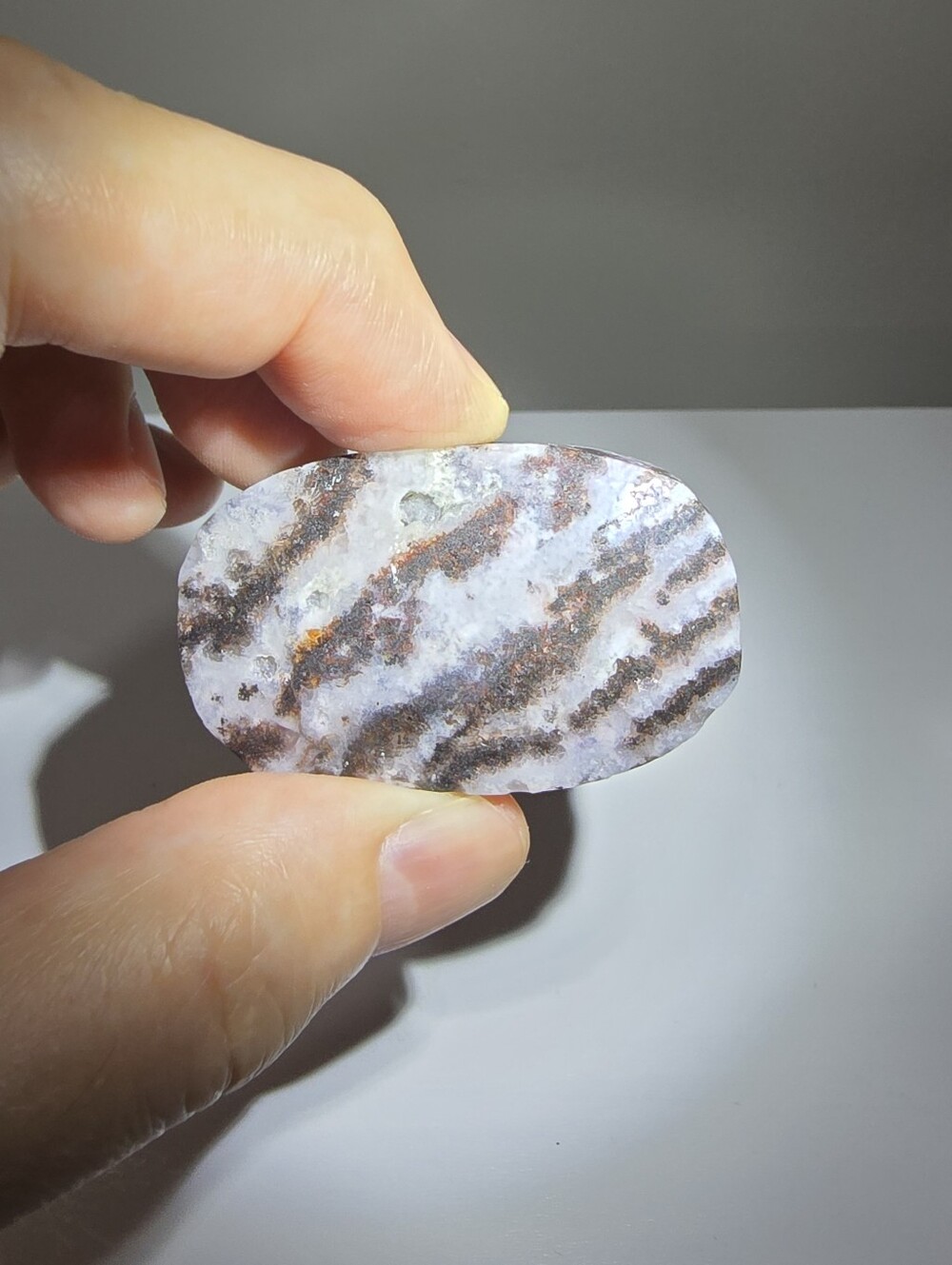 Purple Zebra Fluorite Crystal Palmstone #C